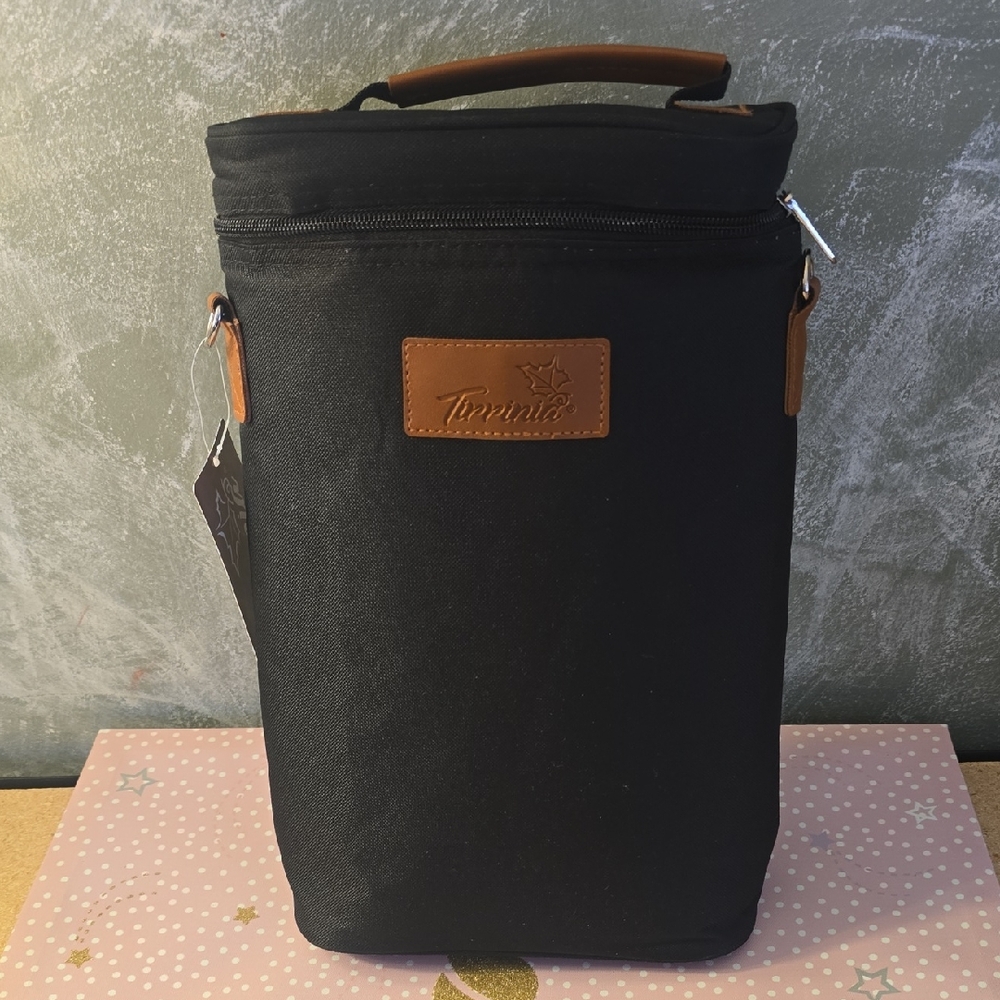 Tirrinia 2 Bottle Insulated Wine  Tote Padded Cooler Bag Black New